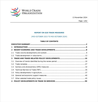 WTO report on G20 trade measures